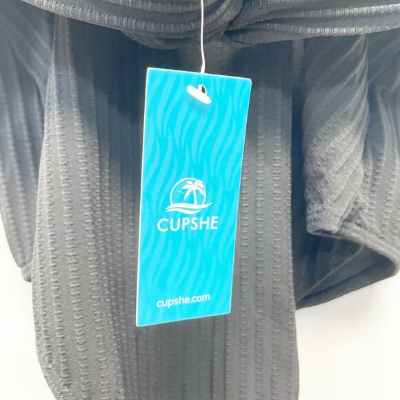 Cupshe Women's Black Ginger Ribbed Ruched One Piece Swimsuit Size Medium - Picture 5 of 7